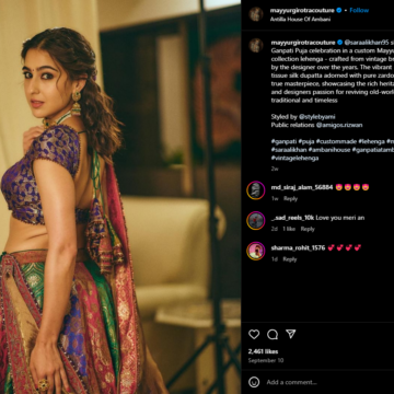 Sara Ali Khan Shines in Upcycled Mayyur Girotra Lehenga Crafted from Antique Brocade Saris